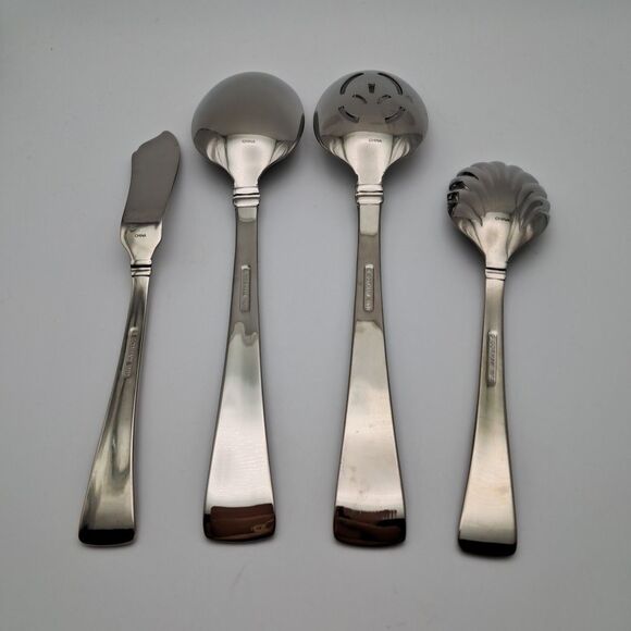 Gorham Column Frosted 4 Piece Serving Hostess Stainless 18/10 Flatware New - Picture 2 of 2